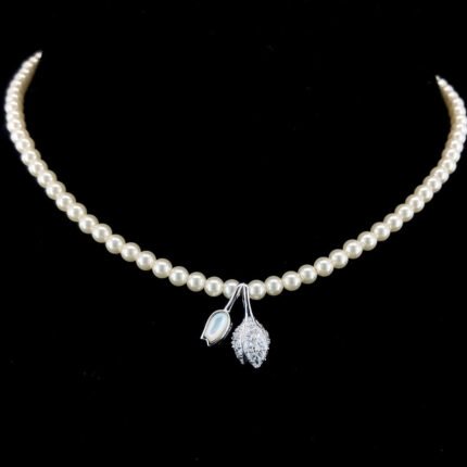Zephyra 925 Sterling Silver Pearl Mala Necklace, Original Rhodium Plated, Swiss Zirconia Gift for Her