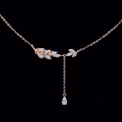 Zephyra 925 Sterling Silver Leaf Vine Drop Pendant Necklace, Original Rhodium Plated, Swiss Zirconia Gift for Her